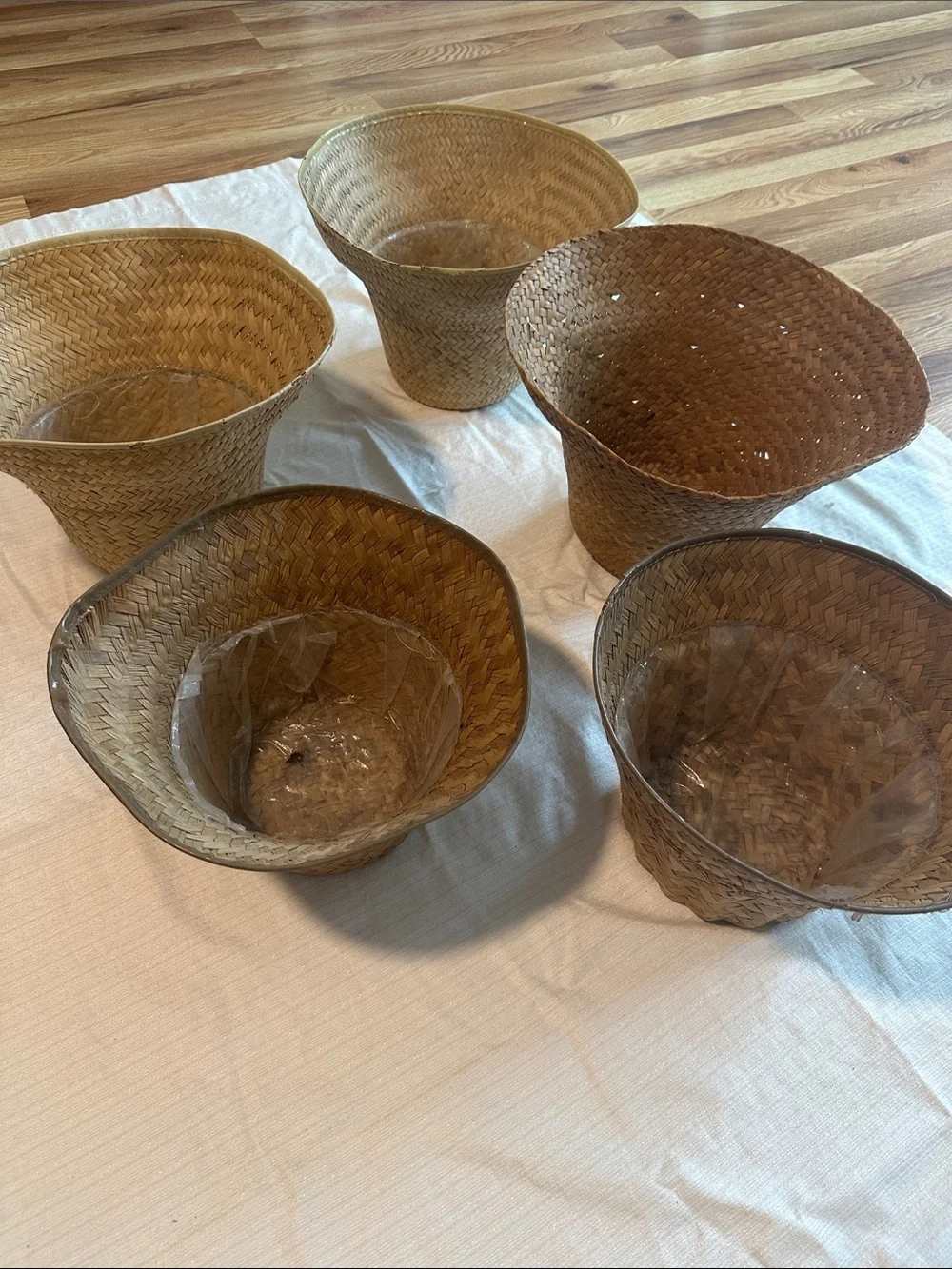 Woven Natural Brown Planter Baskets- Handcrafted Home Accent set of 5
